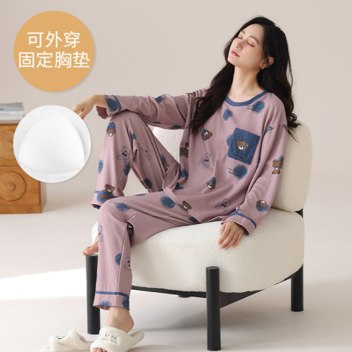 带胸垫4XL5XL特大码睡衣女士秋冬季加肥加大胖妹妹纯棉200斤220斤