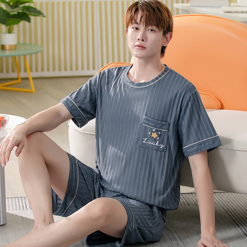 睡衣夏季短裤男士居家服纯棉短袖