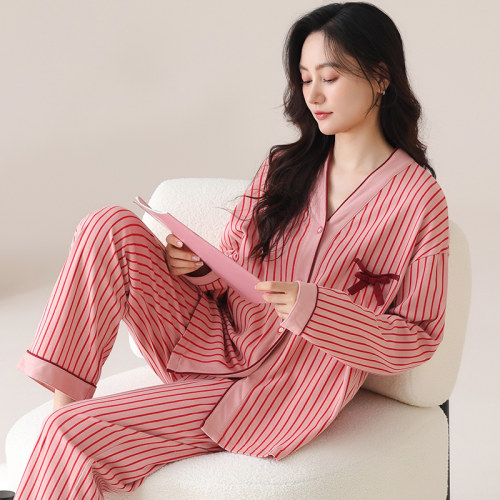 特大码睡衣女开衫纽扣春秋冬季纯棉长袖200斤胖MM加肥加大宽松5XL