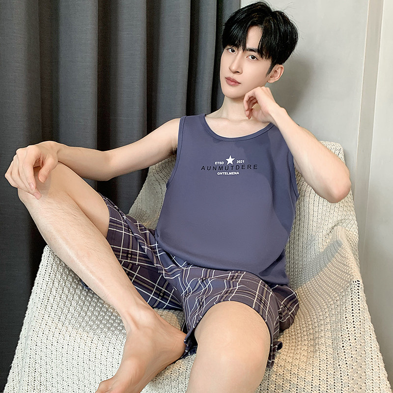 莫代尔特大码睡衣男夏5XL凉感背心短袖短裤加肥加大220斤250斤6XL