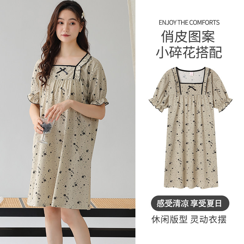 特大码睡裙女士夏季纯棉短袖睡衣裙家居服连衣裙200斤5XL240斤6XL