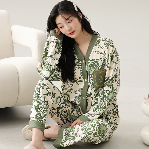 200斤220斤长袖睡衣女士秋冬季纯棉开衫胖mm可外穿家居服套装5XL