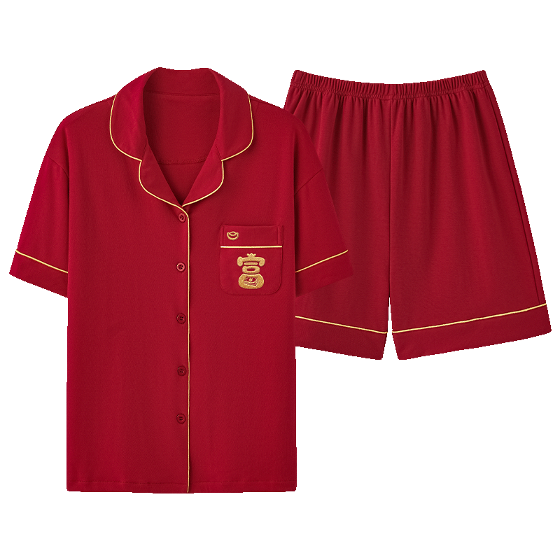 情侣睡衣夏季纯棉女短袖短裤男大码红色结婚喜庆240斤300斤6XL7XL,女士内衣/男士内衣/家居服,睡衣/家居服套装,淘宝优惠券,粉丝福利购,淘宝优惠卷