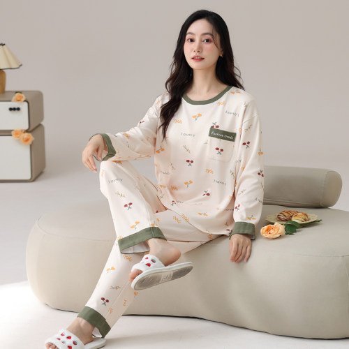 睡衣女春秋冬季纯棉长袖长裤女士胖mm家居服200斤220斤套装5XL6XL