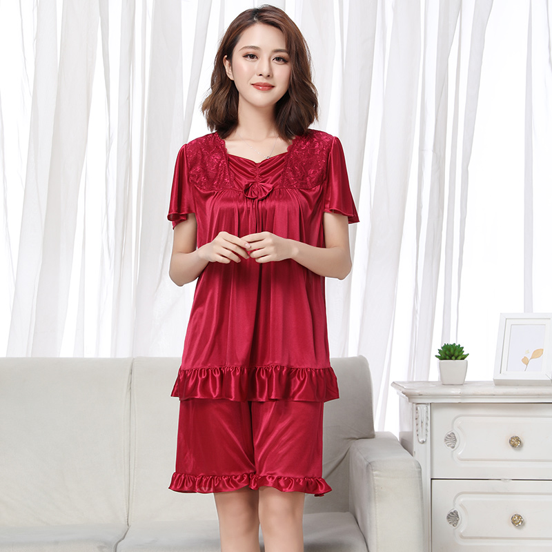 女士夏季加大码冰丝睡衣短袖短裤套装胖mm夏天200斤4XL5XL家居服
