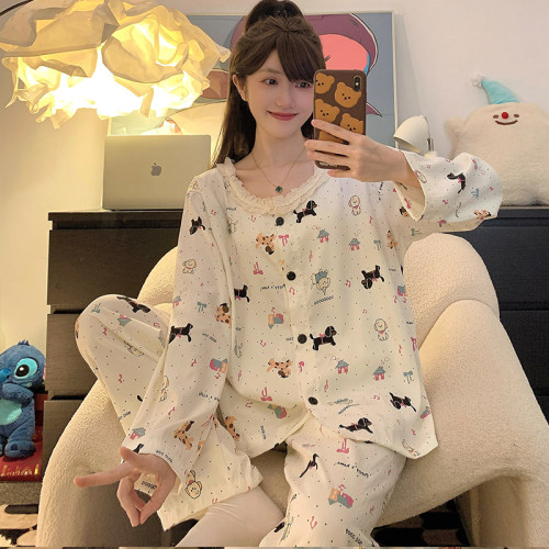 睡衣女纯棉春秋季长袖云朵棉加肥加大码胖MM200斤可外穿家居服5XL