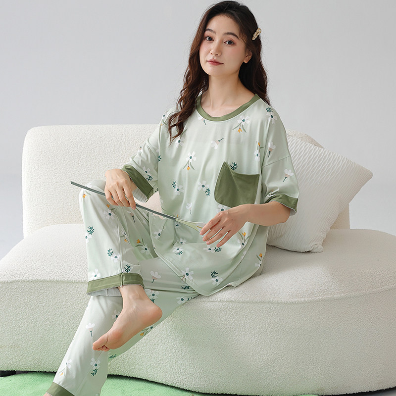 短袖长裤睡衣女夏季特大码胖mm200斤特大码纯棉家居服240斤5XL6XL