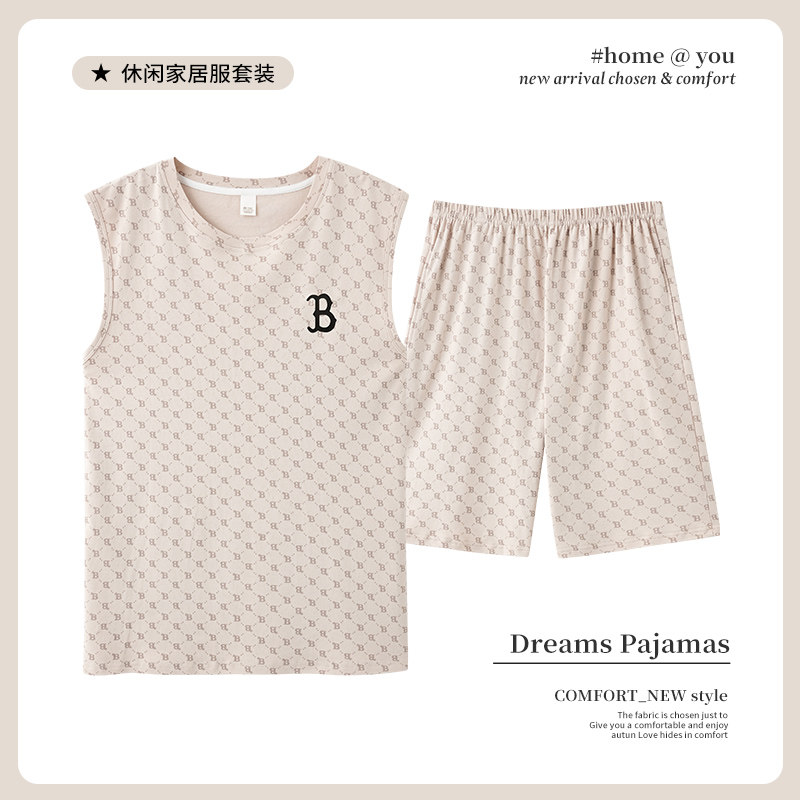 6XL莫代尔背心男夏短袖睡衣无袖加肥加大码220斤260斤肥佬家居服