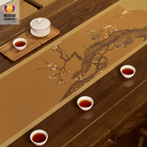 爱奇葩 原创寒香幽鸟图中式禅意茶席茶桌垫布茶台桌布茶旗桌旗布
