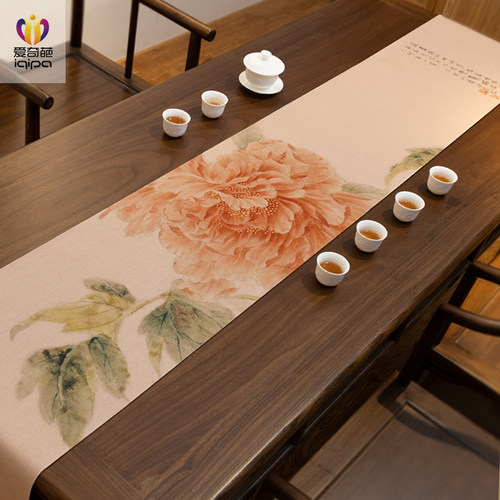 牡丹防水茶席中国风中式禅意桌旗