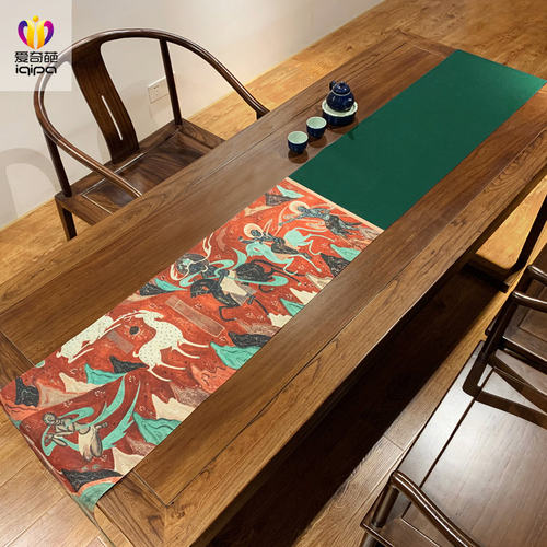 敦煌九色鹿茶席中式棉麻长条布艺