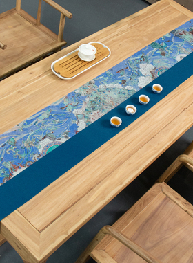 凤仪图桌旗中式禅意吉祥茶桌垫布茶几布防水茶席垫子茶布茶旗长条