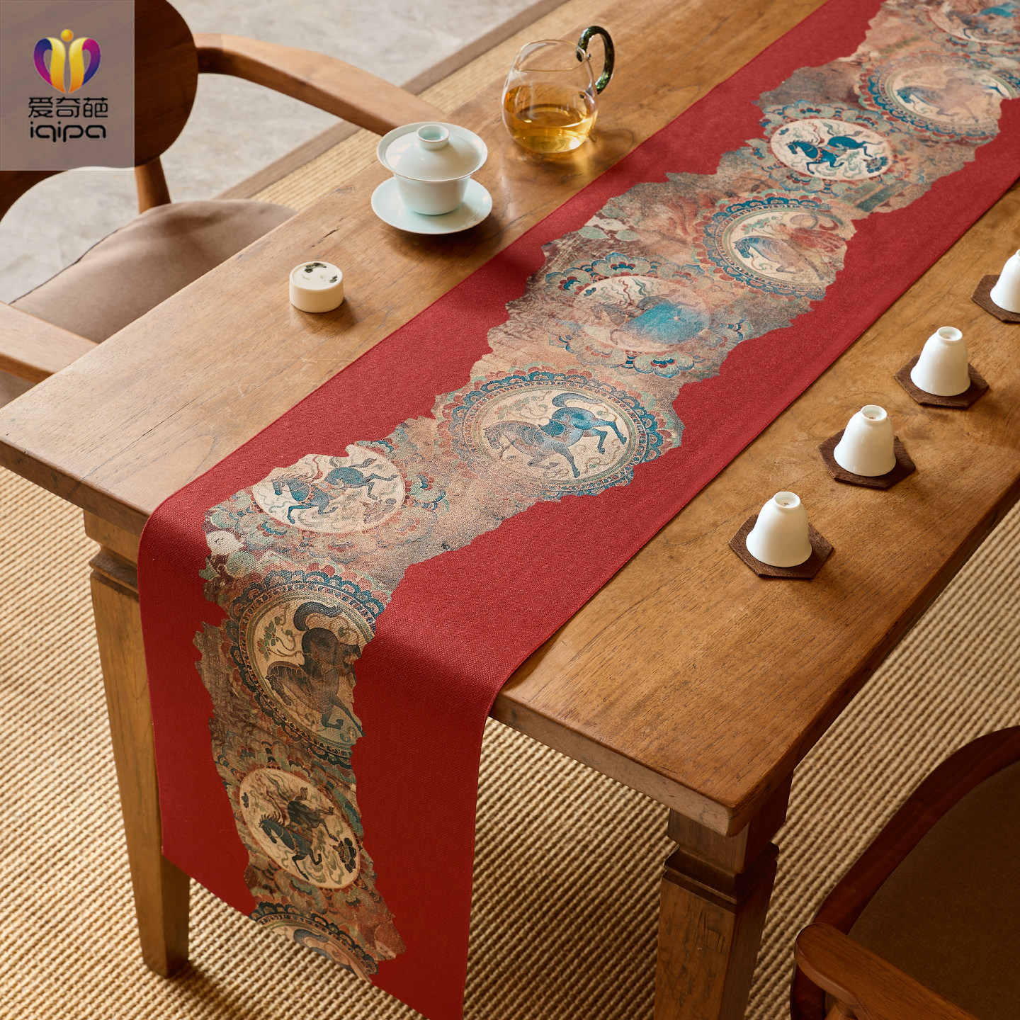 爱奇葩 原创敦煌飞马桌旗红色新年茶席茶桌垫布防水餐桌布艺长条,居家布艺,桌旗,淘宝优惠券,粉丝福利购,淘宝优惠卷