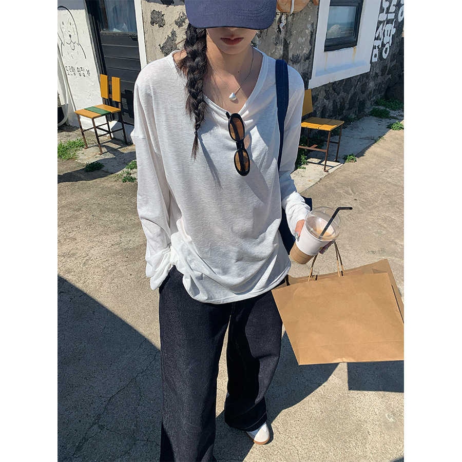 yesyellow秋季冰丝防晒针织衫女宽松慵懒外搭松长袖T恤罩衫上衣