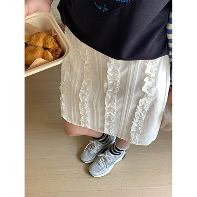 yesyellow韩版夏季木耳边短裙女花边甜美拼接短款半裙包臀裙