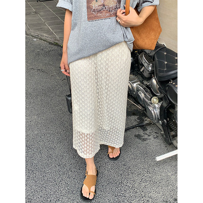 yesyellow 韩系2025夏季新款时尚甜美H型直筒镂空蕾丝半身裙长款