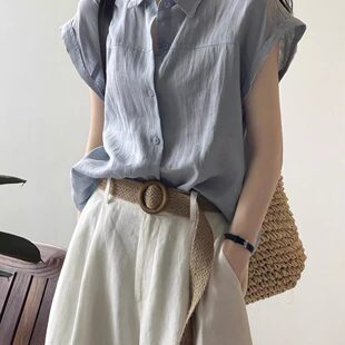 新款 宽松洋气显瘦短款 女士法式 衬衫 翻领上衣 休闲减龄短袖 2026夏季