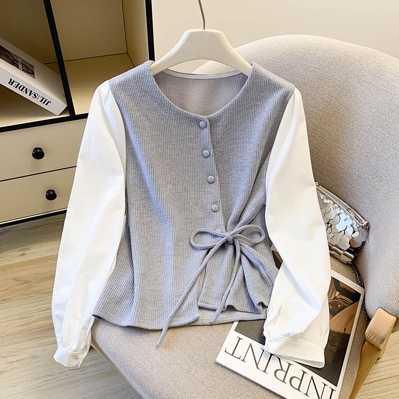 韩系不规则假两件收腰衬衫女秋季2025新款设计感减龄衬衣长袖上衣