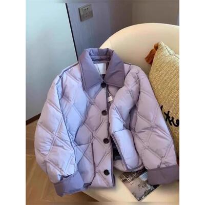 小香风高级感撞色翻领夹棉棉服外套男女秋冬时髦洋气轻薄休闲棉衣