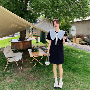 拼接撞色连衣裙女夏2024新款高级感茶法宽松直筒裙 306-P115-K168图片