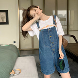 孕妇装2022夏季新款时尚牛仔背带短裤韩版薄款洋气外穿裤子，女装牛仔裤，浙宝179