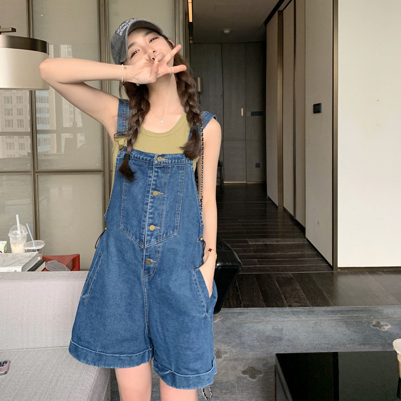 孕妇装2022夏季新款时尚牛仔背带短裤韩版薄款洋气外穿裤子,女装牛仔裤,浙宝179