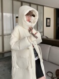 现货2023冬季新款拼色长款羽绒服外套连帽白鸭绒706-P355-K528，女装羽绒服，浙宝179