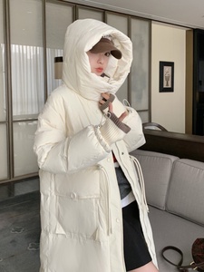 现货2023冬季新款拼色长款羽绒服外套连帽白鸭绒706-P355-K528图片