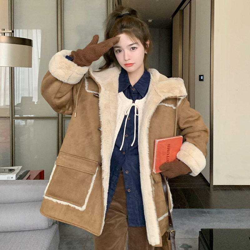 2023新款皮毛一体外套加绒加厚中长外套1652-P195-K288,女装毛呢外套,浙宝179