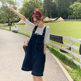 港风复古牛仔背带裤女夏2025新款小个子网红炸街慵懒风休闲连体裤，女装牛仔裤，浙宝179