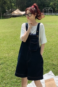 港风复古牛仔背带裤女夏2025新款小个子网红炸街慵懒风休闲连体裤
