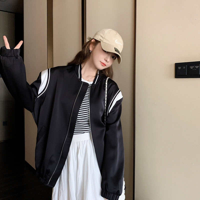 2023秋季新款大码新型柔枳料黑白拼色派克服外套1637-P125-K188,女装短外套,浙宝179