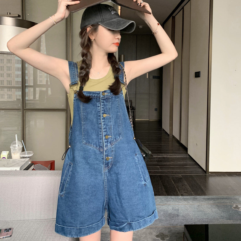 孕妇装2022夏季新款时尚牛仔背带短裤韩版薄款洋气外穿裤子,女装牛仔裤,浙宝179