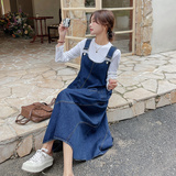 牛仔背带裙女2025春夏季新款韩系复古百搭遮肉修身宽松A字连衣裙，女装连衣裙，浙宝179