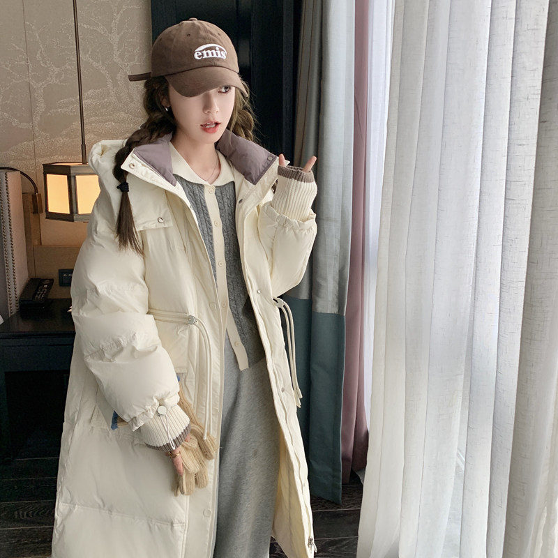 2023冬季新款拼色长款羽绒服外套连帽白鸭绒706-P355-K528图片