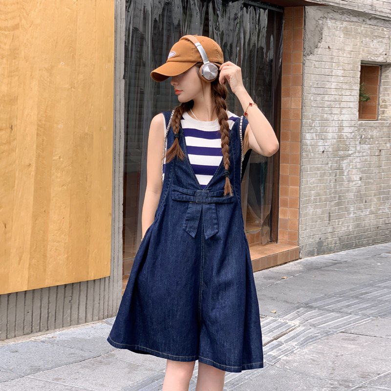 背带裤女夏季2023可盐可甜宽松休闲蝴蝶结连体裤1630-P110-K158，女装牛仔裤，浙宝179