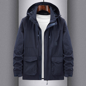 冲锋衣男士 2025春秋装 外套男中长款 夹克多袋工装 休闲宽松上衣 新款