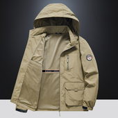 男户外冲锋衣立领外套运动大码 春季 多口袋工装 夹克中长款 风衣 新款