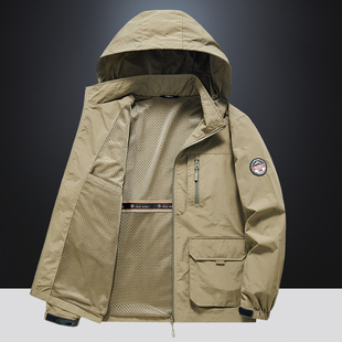 秋季新款夹克中长款多口袋工装男户外冲锋衣立领外套运动大码风衣