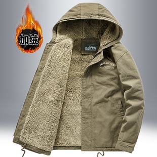 棉衣大码 加绒外套纯棉工装 宽松带帽休闲户外防风保暖棉袄 新款 冬季