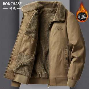 宽松翻领复古茄克休闲棉袄 纯棉大码 加绒加厚保暖棉衣工装 外套冬季