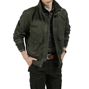 春秋纯棉大码夹克立领多袋保暖宽松外套户外男士工装军旅休闲上衣