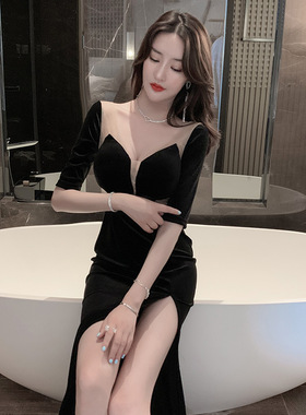 性感夜场连衣裙气质夜场上班衣服桑拿技师工作服晚礼服裙高端轻奢