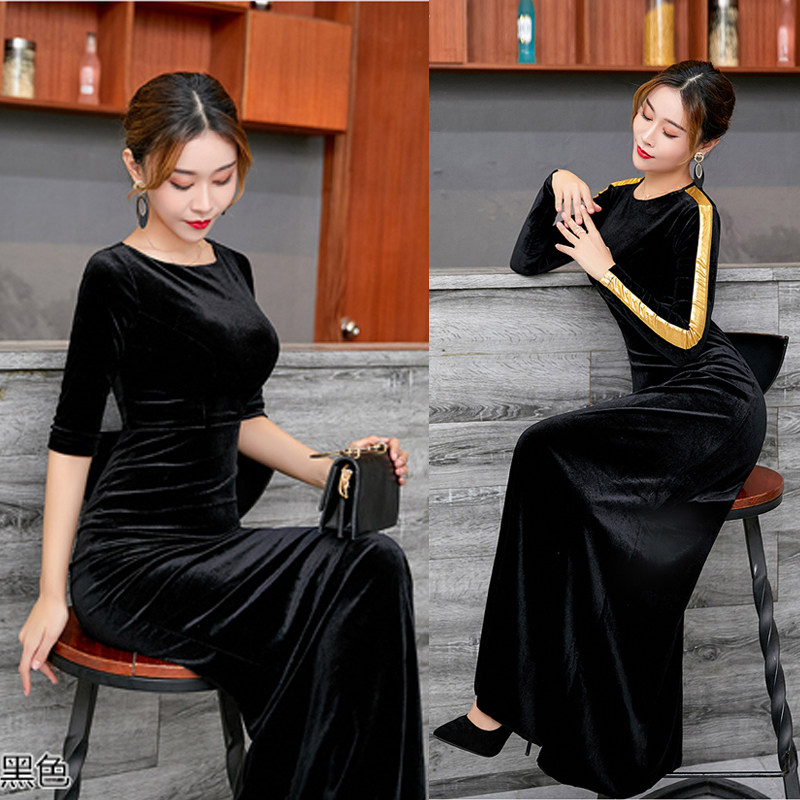 晚礼服2024新款高端名媛气质连衣裙女宴会平时可穿纯色长款主持人