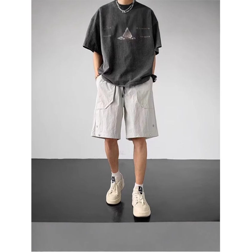 夏季新款美式短裤男潮牌薄款设计感小众宽松大码运动休闲五分裤子