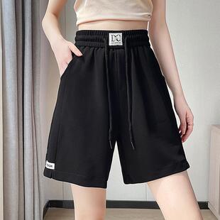 阔腿休闲五分裤 粉色运动短裤 高腰宽松显瘦中裤 女夏季 子潮ins 薄款