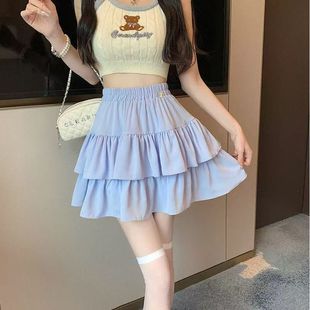 ins潮设计感小众宽松显瘦A字短裙子 微胖mm300斤高腰蛋糕裙女夏季