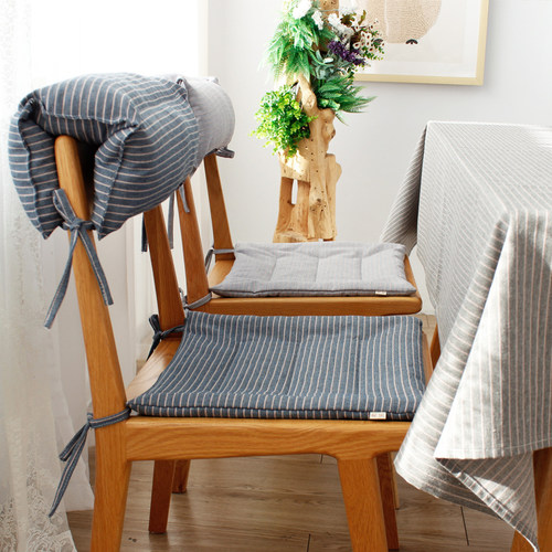 条纹棉麻薄款坐垫日式厚款靠背