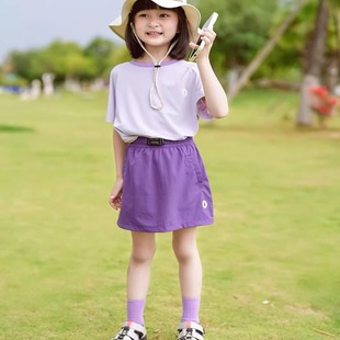 裙套装 女童夏季 儿童运动休闲中大童防走光工装 冰感速干短袖 上衣