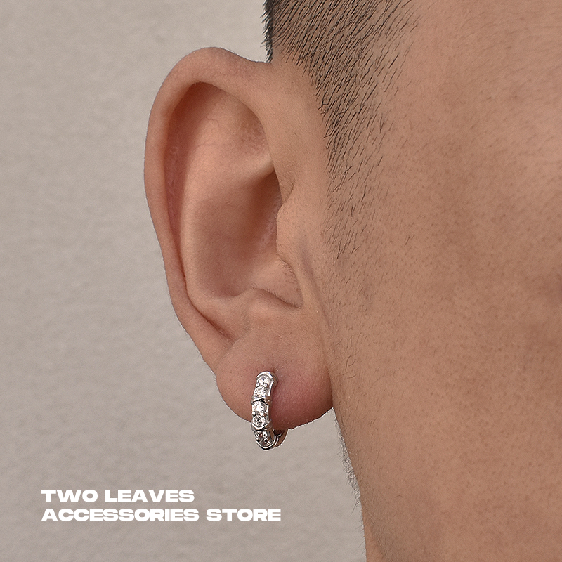 twoleavess925纯银单排钻耳环